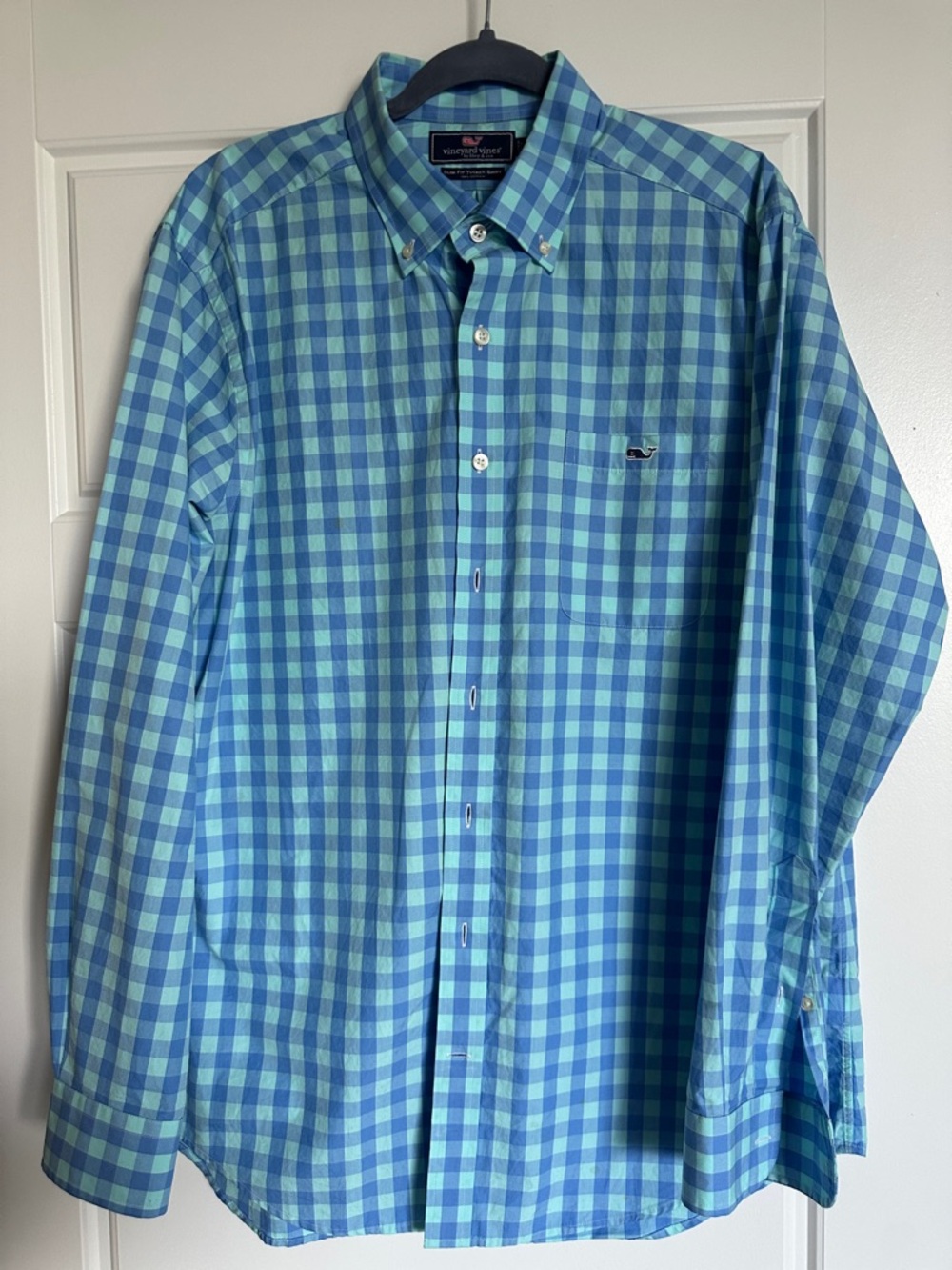 Vineyard Vines Teal and Blue Gingham Button-Down Shirt